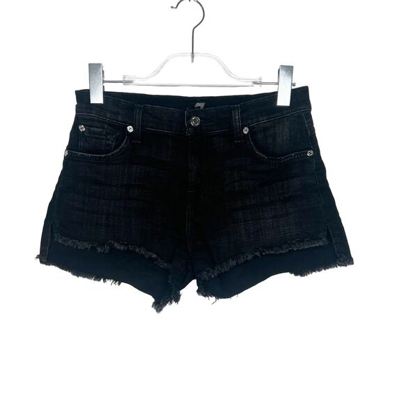 7 FOR ALL MANKIND Cut-Off Jean Shorts Mid Rise Frayed Hem Denim Black Size 24 - Picture 8 of 8